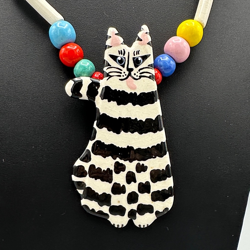 Candace Loheed Ruby Z Striped Cat Ceramic Necklac… - image 3